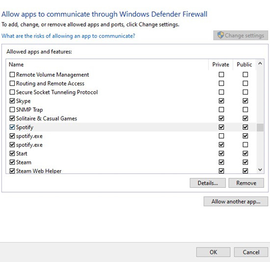 允許 spotify 通過 windows defender 防火牆