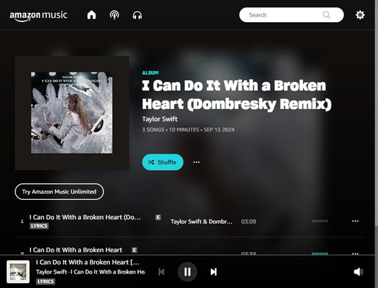 amazon music 僅限網頁播放器專輯隨機播放