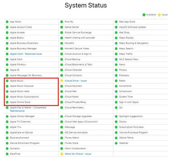 apple 系統狀態 apple music