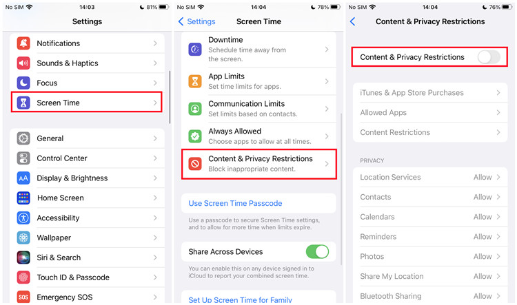 ios 內容隱私限制關閉