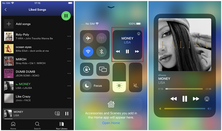 ios 控制中心正在播放 spotify