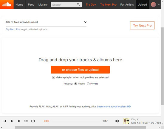 soundcloud 上傳選擇要上傳的文件