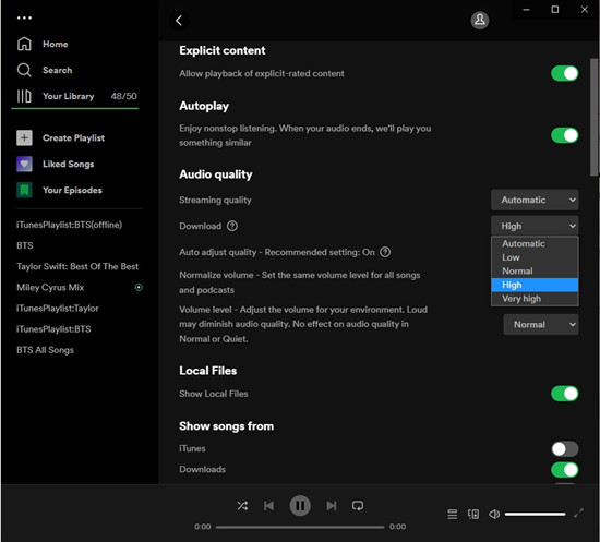spotify 桌面變更下載音訊質量