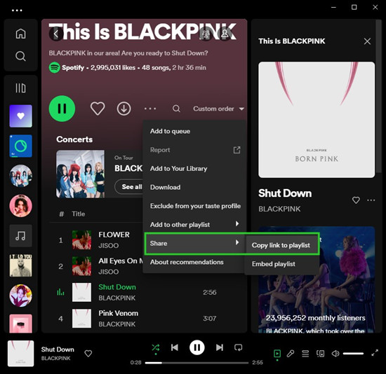 spotify 桌面播放清單鏈接