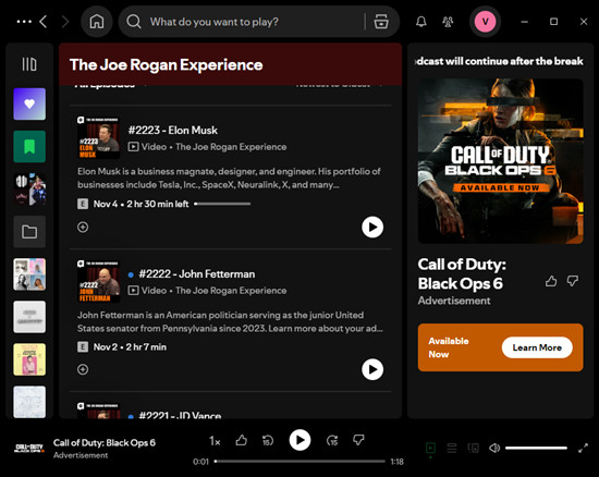 spotify 桌面版 joe rogan 體驗影集廣告