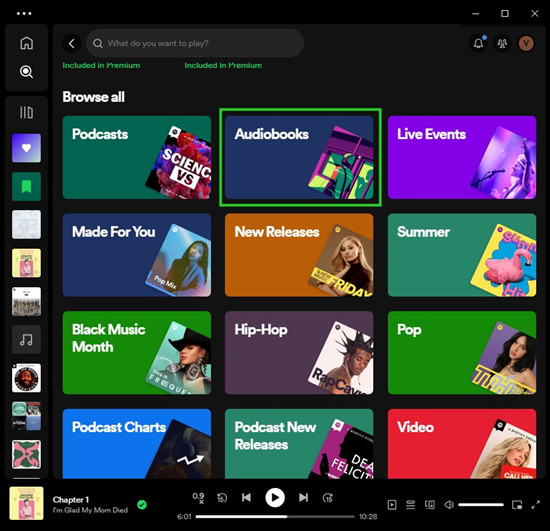 spotify 桌面搜尋瀏覽所有有聲讀物