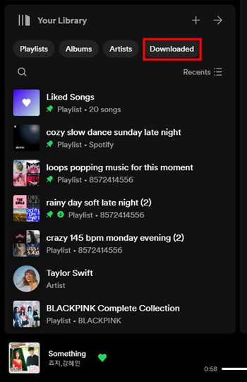 spotify 桌面版 您的音樂庫已下載排序