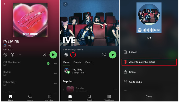 spotify 行動允許播放此藝術家