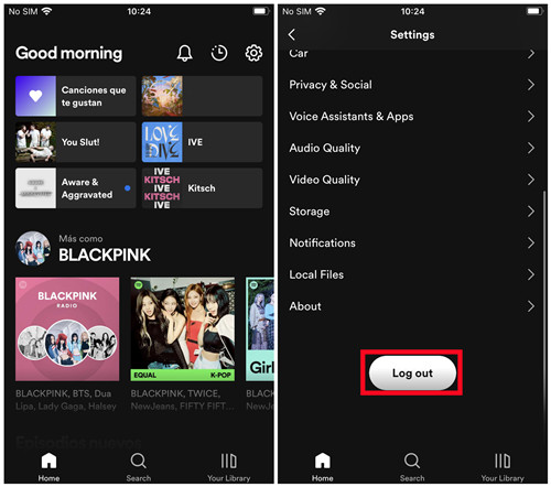 spotify 行動登出