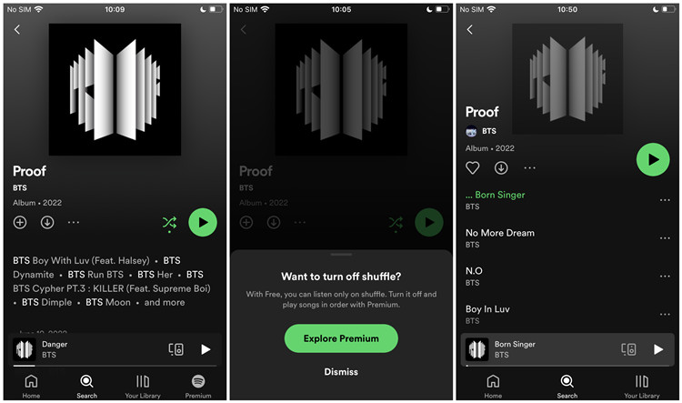 spotify 行動播放專輯免費版與付費版