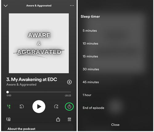 spotify 行動版為播客設定睡眠定時器