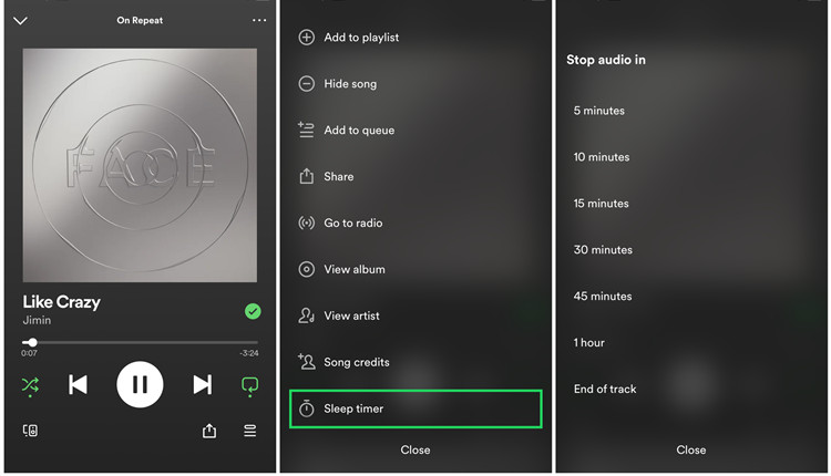spotify 行動版為歌曲設定睡眠定時器