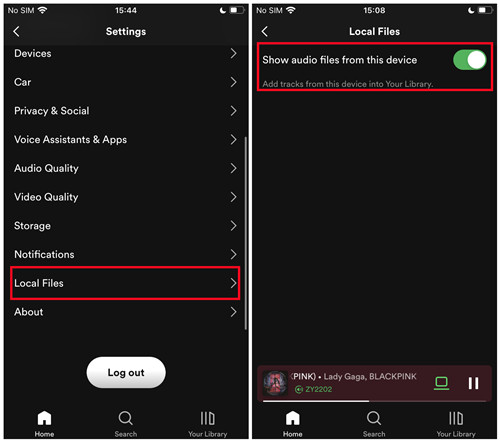 spotify 行動顯示此裝置中的音訊文件