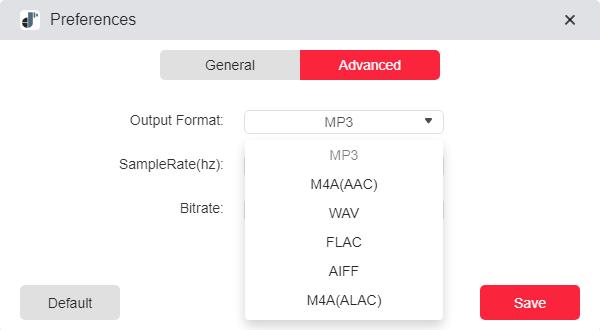 tunefab apple music converter 首選項進階輸出格式